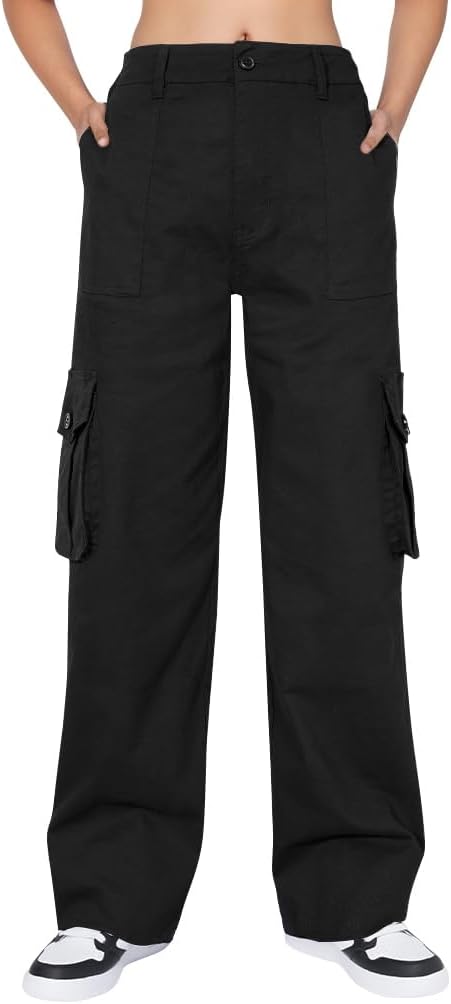 🏆 High Waist Stretch Cargo Pants Women 6 Pockets Relaxed Fit Straight Wide Leg Y2K Pants - Image 2