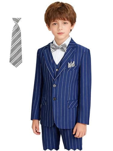 Image of Boy Suits Stripe Tuxedo Suit Set Complete Outfit Formal Wedding Party Wear Ring Bearer Outfit