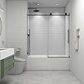 EPXMKX 56"-60" W x 63" H Bathtub Soft Closing Sliding Shower Door,Water Repellent Frameless Tub Shower Door with 5/16" (8mm) Nano Explosion-Proof Film Transparent Glass (Matte Black 60" Wx63 H)