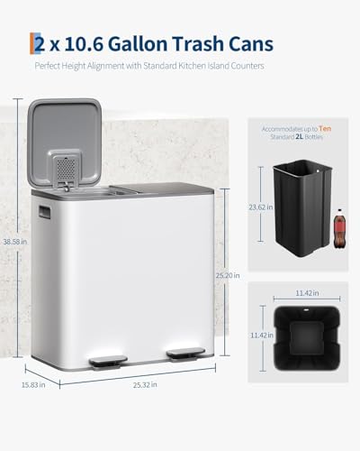Caneca de basura de cocina rectangular con compartimentos duales 40 litros miniatura 3