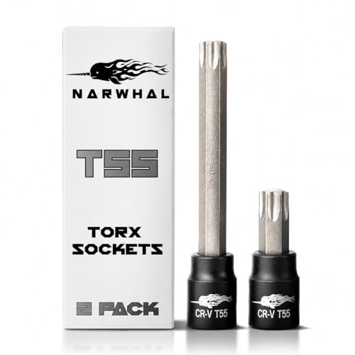T55 Torx Socket - 3/8 Drive - 2 Pack Includes 6 Long Bit & 2 Bit - Industrial Grade S2 Alloy Steel
