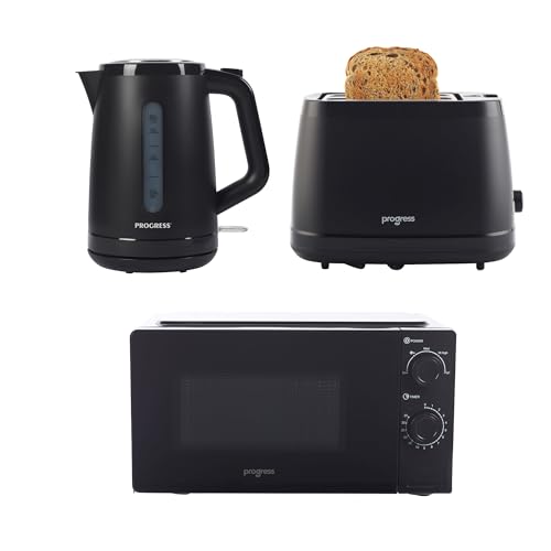 Progress Kettle Toaster & Microwave Set 1.7L Rapid Boil Kettle 2 Slice Toaster & 20L Manual Microwave Black