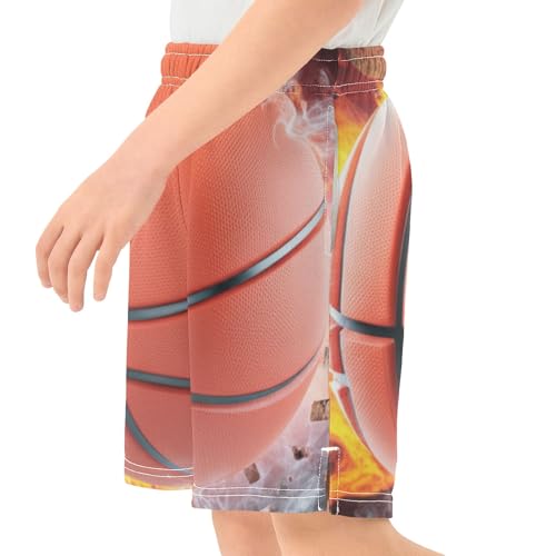 CHIFIGNO Basketball Fire School Boys Vacation Outfits Elastic Waist Loose Fit Above-The-Knee Boys Casual Shorts XS4