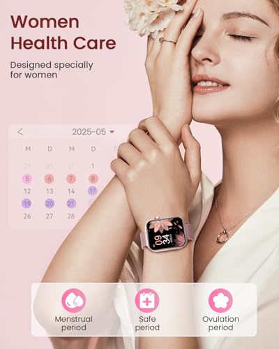 2025 Smartwatch Damen mit Telefonfunktion, 1,85'' Zoll Uhren Damen mit SpO2, 110+ Sportuhr, Herzfrequenz, Schlafmonitor, Menstruationszyklus, IP68 wasserdichte für iOS und Android, Rosa – Bild 3