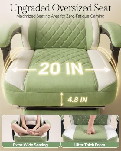 Image of Dowinx Gaming Chair Breathable Fabric Game Chair with Gel Pad and Storage Bag, Comfortable Gamer Chair with Pocket Spring Cushion, Ergonomic Computer Chair with Footrest, Green