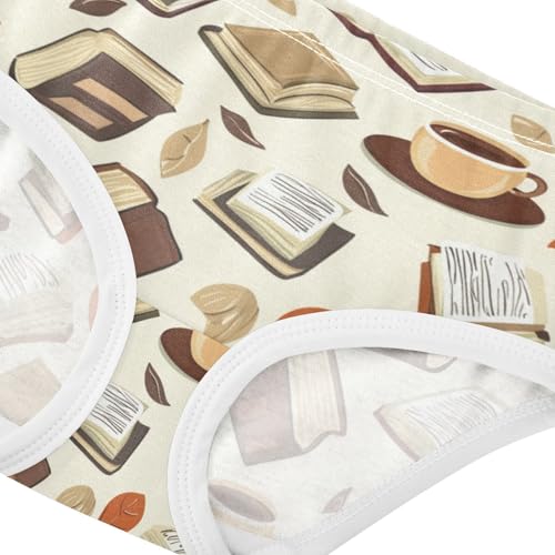ZZKKO Books Leaves Coffee Girls Underwear Toddler Panties for Girls Comfort Brief Size 2T-8Y3