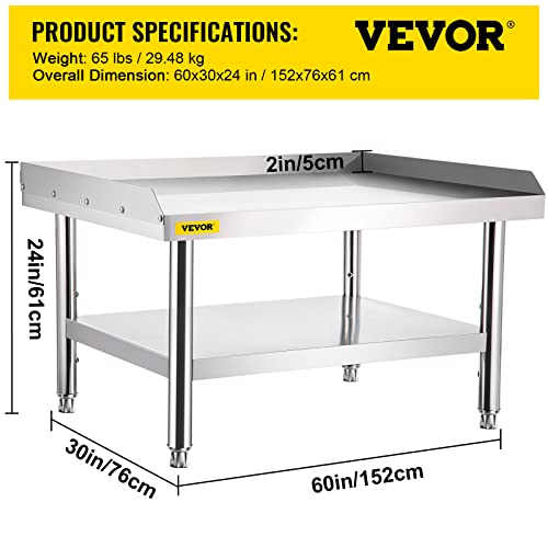 Image of VEVOR Stainless Steel Equipment Grill Stand, 60 x 30 x 24 Inches Stainless Table, Grilling Stand Table with Undershelf, Equipment Standing Grill Desk for Hotel, Home, Restaurant Kitchen