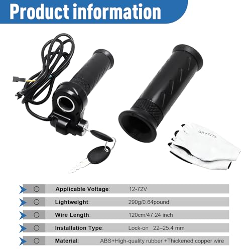 Image of Full Twist Throttle for Ridstar Q20, 3-Pin Throttle Grip Universal Fits for Electric Bike & Most E-Scooter 12V-72V Wide Voltage, with 2 Keys Lock and Gloves, Plug and Play