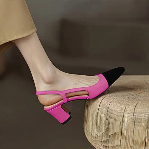 Image of MICIFA Slingback Heels for Women,Round Toe Chunky Heeled Pumps Ankle Strap Fashion Splicing Dress Shoes
