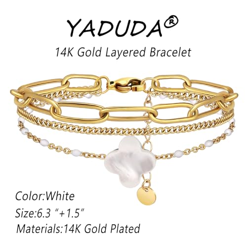 YADUDA Dainty Four Leaf Clover Bracelet for Women 18K Gold Plated Stainless Steel Lucky Clover Link Bracelets Wrist Jewelry for Women3