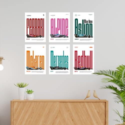 Image of CodersParadise Paper F1 Cars Wall Posters - Pack Of 6 | 8X12 Inch (A4 Size) | Wall Poster For Home Bedroom, Living Room Decor And Aesthetics | Included Glue Dots