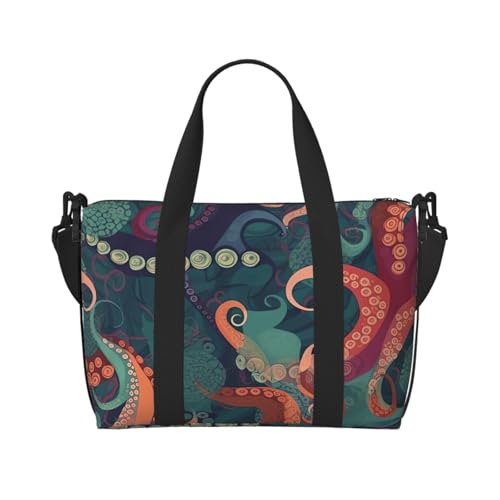 Travel Duffel Bag for Men Gym Bag, Abstract Octopus Luggage Bag with Shoulder Strap, Large Gym Tote Bag for Women, Weekender Overnight Bag, Foldable Carry on Bag for Airplane