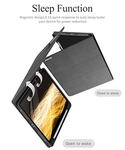 Image of auaua Case for iPad Pro 12.9 5th /4th /3rd Generation, with Built in Pencil Holder, Auto Sleep /Wake, PU Leather Smart Cover(Grey)
