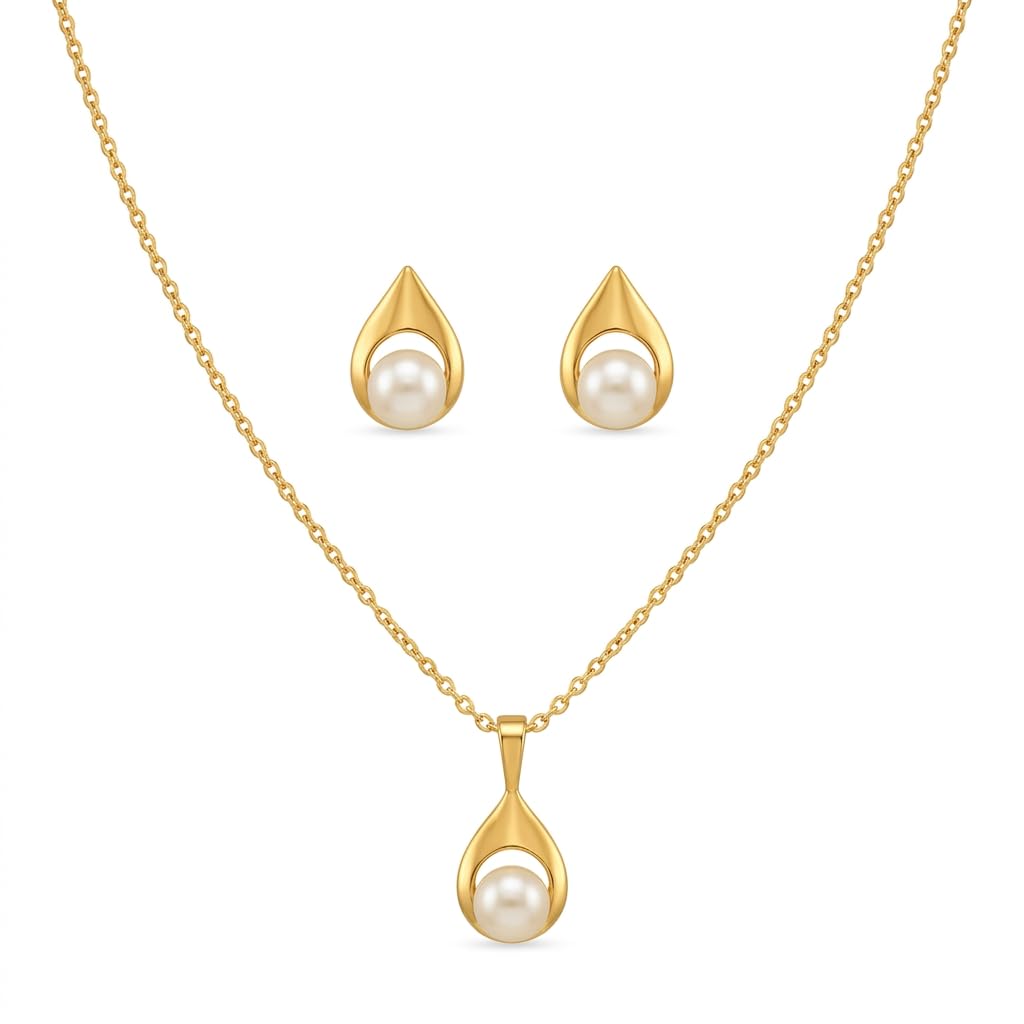 Gold Plated Pearl Pendant Set for Women | Chain Pendant (27cm) with Earrings Combo | White Pearl (2mm) CZ Design | Minimalist Hypoallergenic Jewelry (D0008A)-image-17