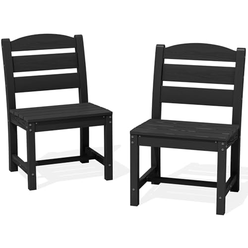 Image of SERWALL Armless Modern Dining Chair Set of 2, All Weather Resistant, Black | SERWALL Patio Dining Chair, All Weather Dining Chair Set of 2, Outdoor Dining Chair with Widened Seat, Black