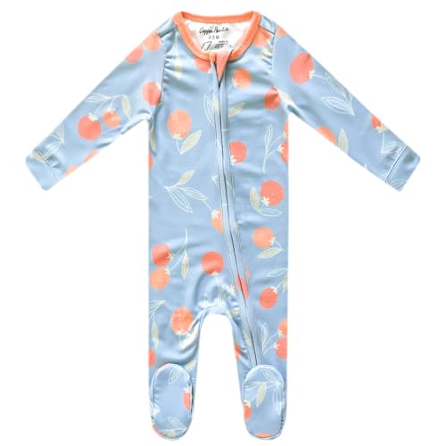 Image of Copper Pearl Zip-Up Footie Baby Pajamas: Ultra-Soft Boys & Girls Pajamas, Premium Knit Fabric in Stylish Prints, Tag-Free with Two-Way Zipper, Newborn to 24 Months, Clementine