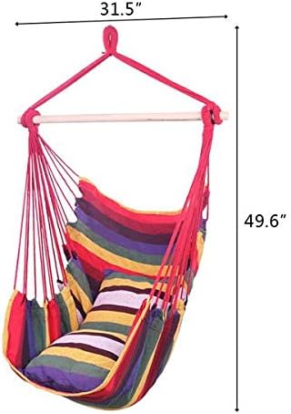 Hammock Swing, Hanging Rope Hammock Chair with 2 Cushions for Patio Porch Yard Tree C Hammock Stand, Cotton Hanging Air Swing (Red)