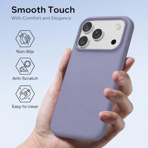 Image of DIZORO Compatible with (iPhone 17 Pro Max Case)(2025), Liquid Silicone 3 Layers Full Covered Soft Gel Rubber Phone Case,Shockproof Protective Cover with Anti-Scratch Microfiber Lining- Lavender Grey