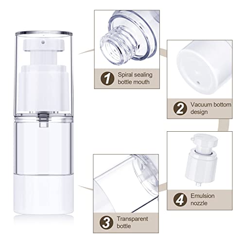 12 Pcs 15 ml Airless Pump Bottles 0.5 oz Travel Pump Bottle Dispenser Refillable Cosmetic Cream Jar Vacuum Makeup Pump Containers Plastic Pump Press Bottles for Lotion Perfume3