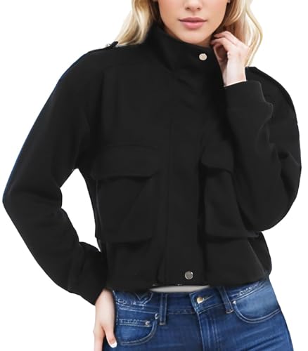 MISS MOLY Womens Cropped Jacket Zip Up Casual Long Sleeve Bomber Coat with Pockets Trendy 20254