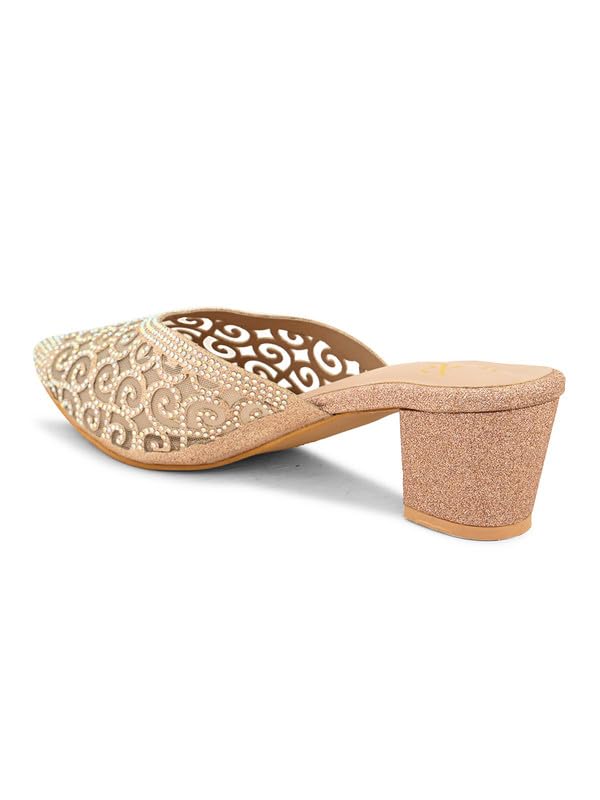 XE Looks Comfortable & Trendy, Fancy Golden Block Heel Slip-On sandal for Women - Image 7