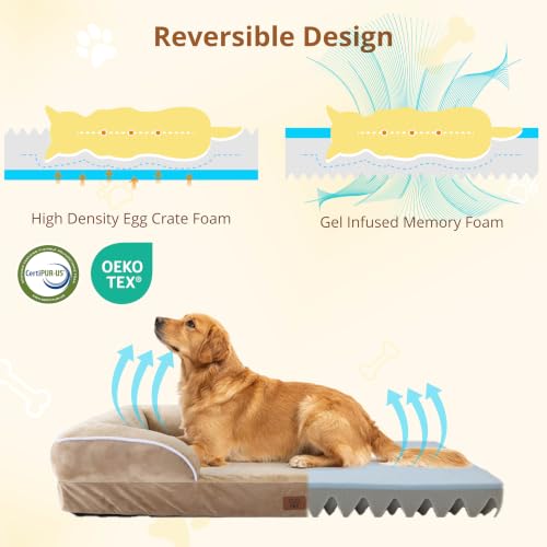 Image of EGOHOME Orthopedic Large Dog Bed, Waterproof Washable L Pet Bed 36 inch | Egg-Crate Gel Memory Foam Dog Couch Pet Sofa with Removable Washable Cover, Non-Slip Bottom, CertiPUR-US, Beige