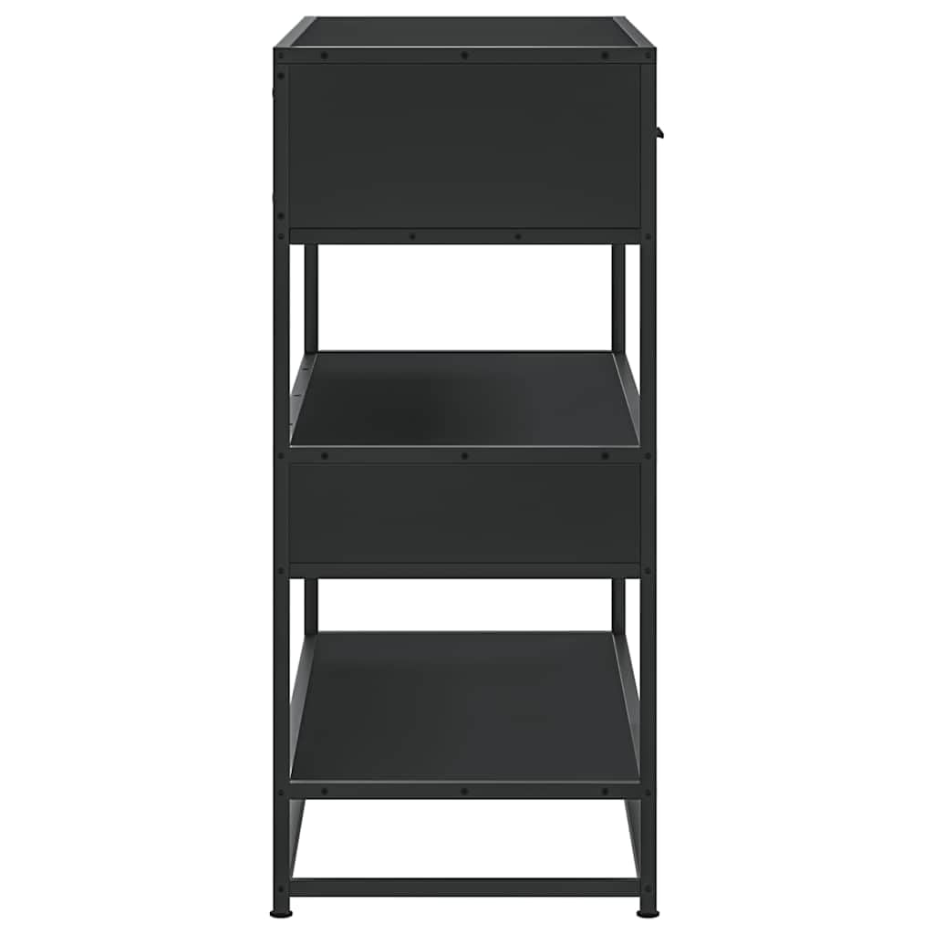 Tavolo consolle nero 90 x 35 x 80 cm in legno e struttura in metallo Design moderno con cassetti e ripiani, robusto mobile per soggiorno, camera da letto e corridoio