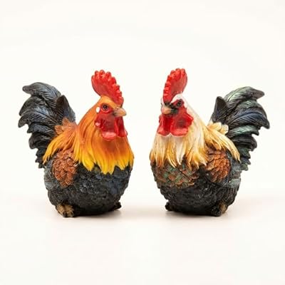 Distinctive Designs 3" Resin Rooster Figurines - Set of 2 - Rooster Home Decor - Chickens for Farmhouse, Country, or Cabin Decor