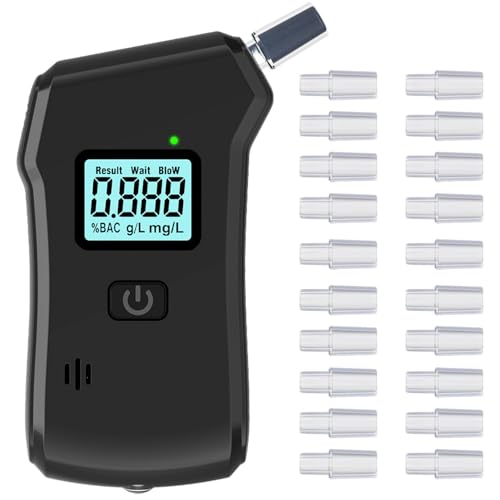 Afenau Alcoholimetro Homologado, Alcoholimetro Digital con 20 Boquillas, Alcolimetros Portatil con Pantalla Digital LCD, Test Alcoholemia, Test de Alcoholemia para Uso Doméstico y en Fiestas