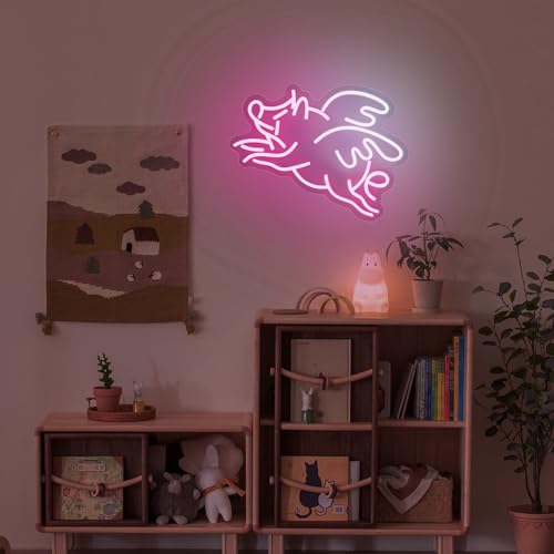 Image of Fly Pig Neon Sign For Wall Decor Studio Room Led Lights, Pink Pig Dream Decor Neon Signs Aesthetic Operated Light For Door Decorations, Bedroom Accessories Neon Sign