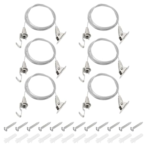 Image of PATIKIL 6 Pcs Adjustable Picture Hanging Wire Kit,2m /6.6ft Fit for 1.5mm Wire Heavy Duty PVC Coated Stainless Steel Wire Rope Hanger Hardware with 180 Degree Rotary Hook for Hanging Mirror