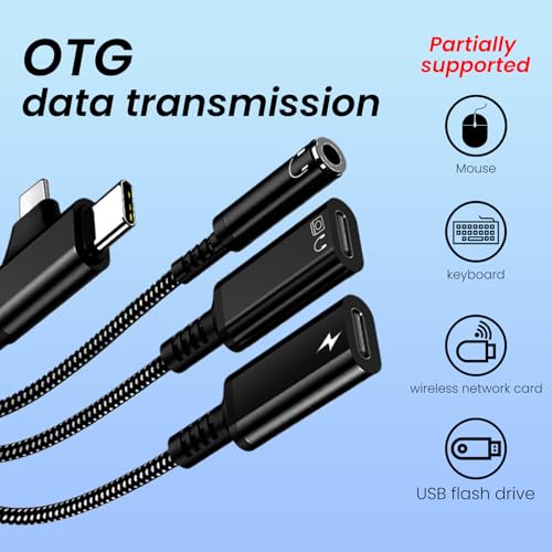 Adaptateur USB C et Lightning vers type C double port avec audio 3.5mm charge rapide PD noir - 2