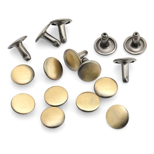 CRAFTMEMORE 8mm Cap x 10mm Post Leather Rivet Double Cap Rivets Tubular Metal Rapid Rivet Studs Leather Craft 50 Sets (10 mm Post, Brushed Brass) by CRAFTMEMORE - Image 2
