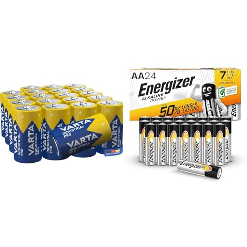 VARTA Piles C Baby, Lot de 20, Industrial Pro, Batterie Alcaline, 1,5V, Pack de Stockage, Made in Germany & Alkaline Power AA, 24 Pack