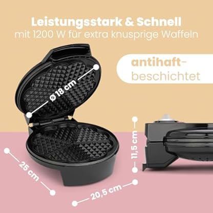 Clatronic® Waffeleisen Herzform | Antihaftbeschichtung | mit großen Backflächen | ⌀ 18 cm | stufenlos regelbarer Bräunungsgrad | Herzwaffeleisen | Waffle Maker | Waffelmaker | WA 3491 schwarz – Bild 5