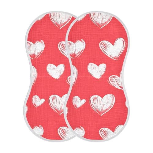 xigua White Hearts Muslin Baby Burp Cloths Set of 4, Super Soft & Absorbent Burping Rags, Cotton Burp Clothes Shower Gift for Newborn, Baby Girls and Boys2