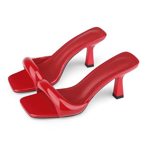 Women's High Heels Sandals Square Open Toe Heels Backless Slip on Heeled Mules for Party Wedding