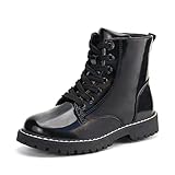firelli Kids Ankle Boots Boys Girls Side Zipper Lace Up Work Boots Combat Boots (8 US,Black)