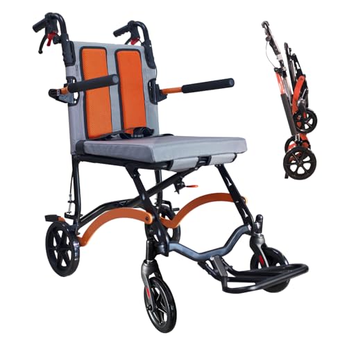SOFTFISH 18LBS Lightweight Wheelchairs for Adults with Foldable Footrest and Armrests, Transport Wheelchair Lightweight Foldable, Portable Folding Travel Transport Chair for Seniors