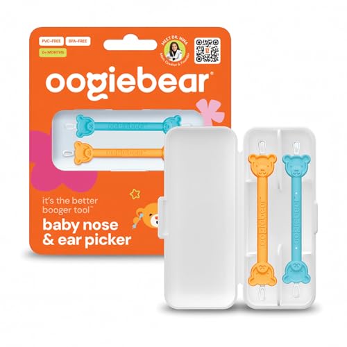 Image of oogiebear: Baby Nose Cleaner & Ear Wax Removal Tool - Safe Booger & Earwax Removal for Newborns, Infants, Toddlers - Dual-Ended - Essential Baby Stuff, Diaper Bag Must-Have, Orange & Seafoam with case