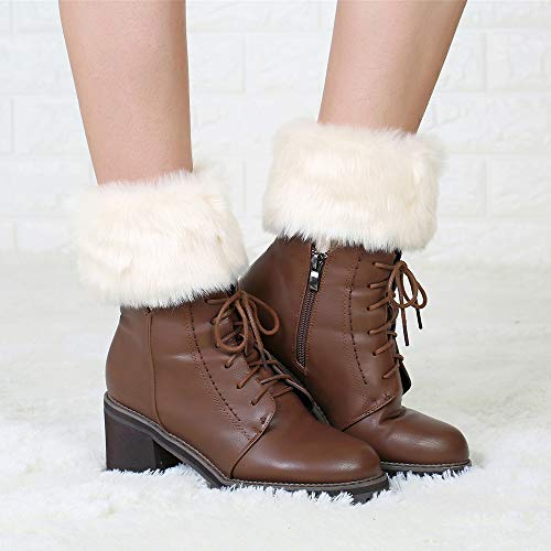 Image of Women Winter Faux Fur Boot Cuff Crochet Knit Boots Socks Short Leg Warmers