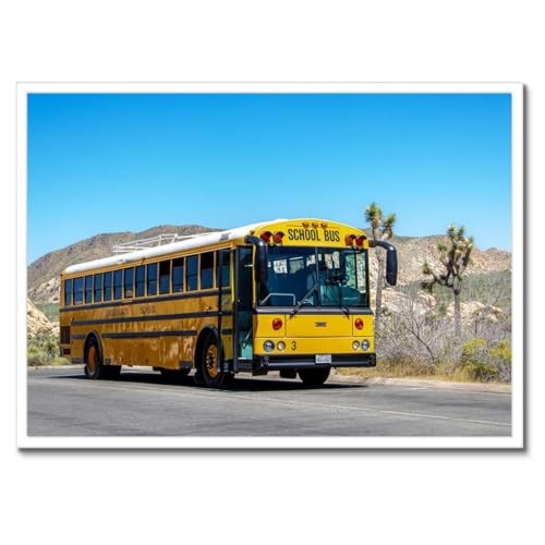 Affiche bus jaune 70x50 cm encadrée pour réveiller un mur blanc triste