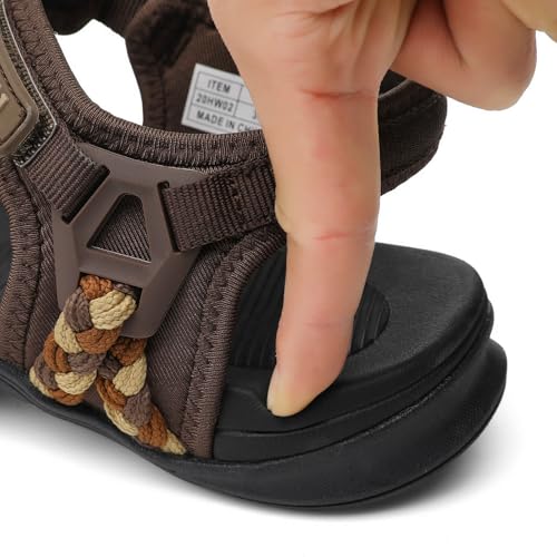 Image of UBFEN Womens Hiking Sandal Sport Sandal Straps with Adjustable Hooks Arch Support Water Sandal Beach Vacation Casual Camping Size 6 Brown