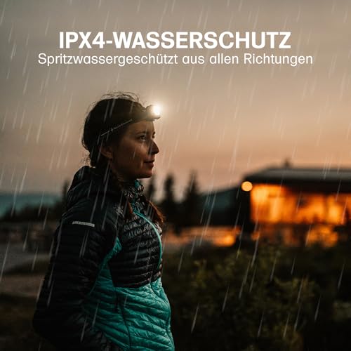 Offgridtec 2er Pack LED Stirnlampe 220lm, 1300 Lux, IPX4 Wasserdicht, Verstellbares Kopfband, Verschiedene Lichtmodi für Outdoor, Camping, Wandern, Leicht, Batteriebetrieben (nicht inklusive), Schwarz – Bild 5
