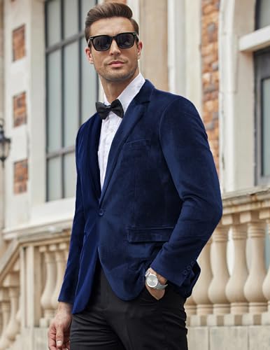 Image of COOFANDY Men's Velvet Blazer Notched Lapel Velour Suit Jacket One Button Tuxedo Jackets for Wedding Prom Party Dinner