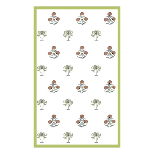 Image of BLOCKS OF INDIA Hand Block /Batik Print Rectangular Table Cloth for 6 Seater Dining Table (60 Inch X 90 Inch)(Open Green Motifs)