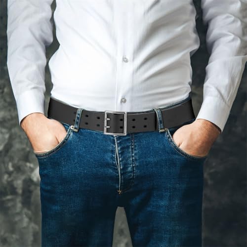 Men's Double-Needle Pin Buckle Belt Vintage Jeans Leather Belts For Daily Work Wear Casual Belts4