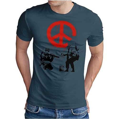 OM3® Banksy War Peace Camiseta | Hombre | Urban Street Art Graffiti | S - 4XL, Denim (#1138), XL