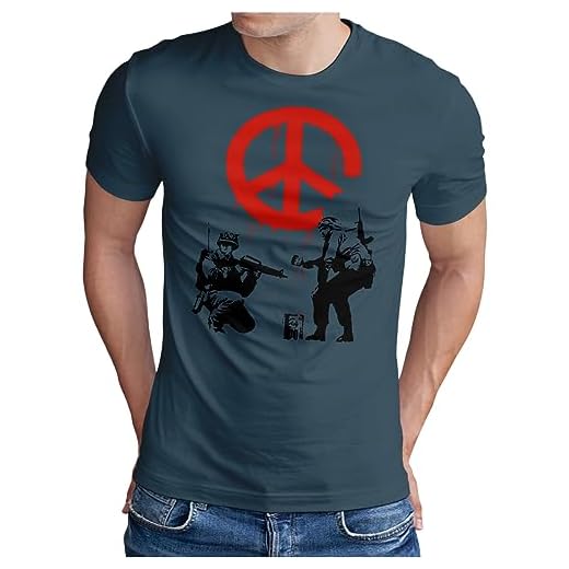 OM3® Banksy War Peace Camiseta | Hombre | Urban Street Art Graffiti | S - 4XL, Denim (#1138), XL