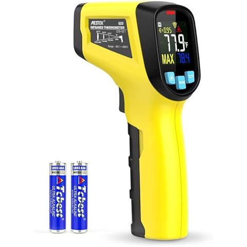MESTEK Infrared Thermometer Temperature Gun, -58℉~1112℉ (-50℃-600℃), Non Contact Digital IR Laser Thermometer Temp Gun for Cooking, Ovens, Grill with Adjustable Emissivity (Not for Human) Cover